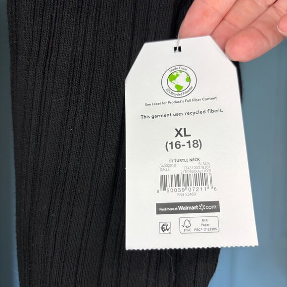 TIME AND TRU NEW Ribbed Turtleneck Womens XL Black Long Sleeve Stretch - Picture 7 of 8